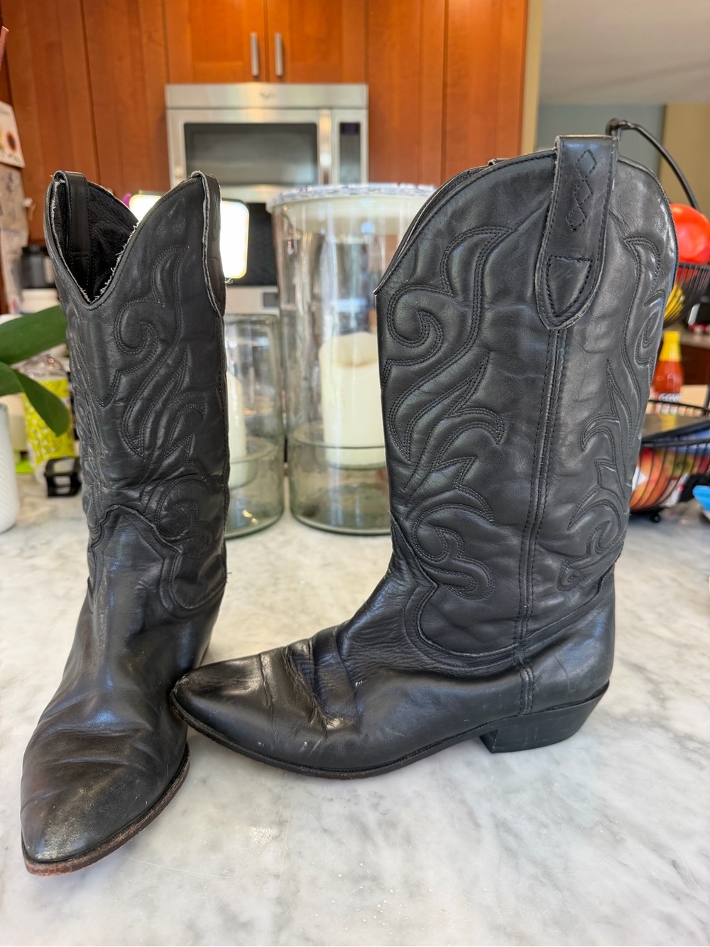 Nine West Black Leather Embroidered Western Boots